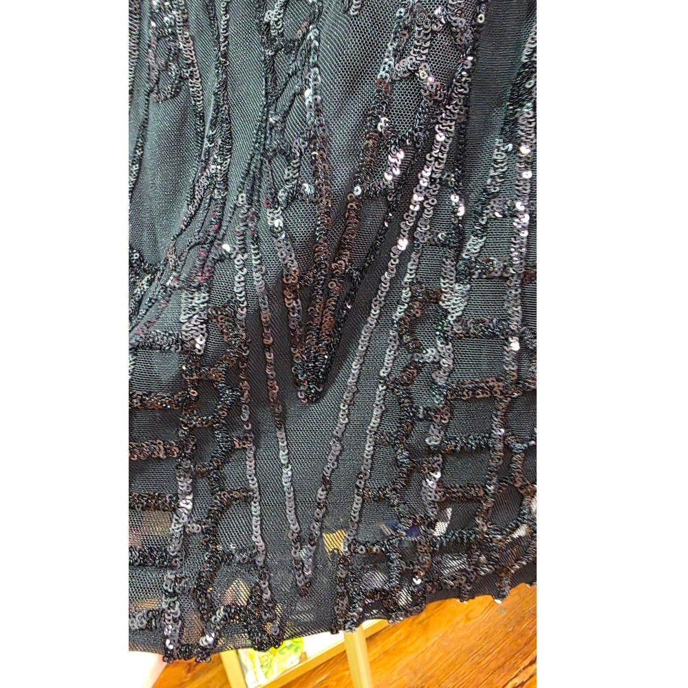 Windsor Black Lace Sequin Beaded Mini Dress Size 8 Cocktail Spaghetti Strap - Picture 5 of 9